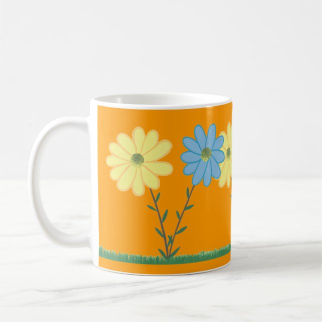Caneca De Café Yellow & Blue Daisy Flowers Custom Mugs (Esquerda)