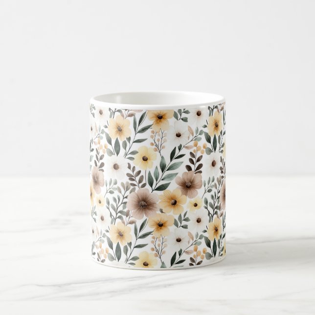 Caneca De Café Yellow Brown Cream Flowers (Centro)