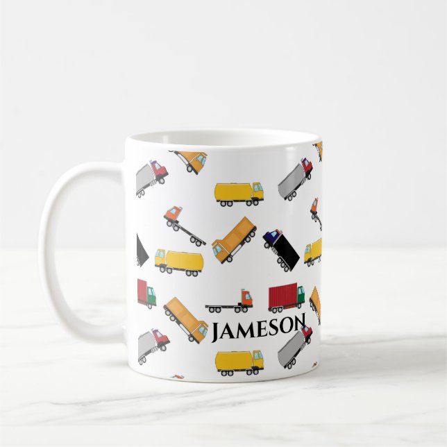 Caneca De Café Yellow Red Watercolor Transportation Truck  (Esquerda)