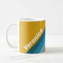 Caneca De Café Yellow Retro Stripes with Name