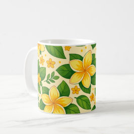Caneca De Café Yellow Tropical Flowers with Lush Green Leaves