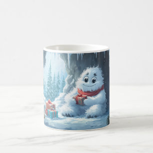 Caneca De Café Yeti Adorável com Presentes de Natal em uma Cavern