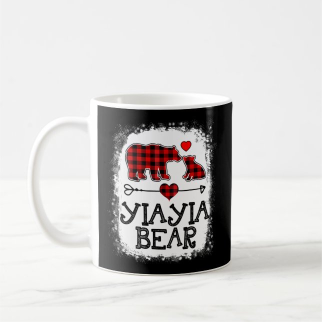 Caneca De Café Yiayia Bear Pajama Xadrez Vermelha Família Buffalo (Esquerda)