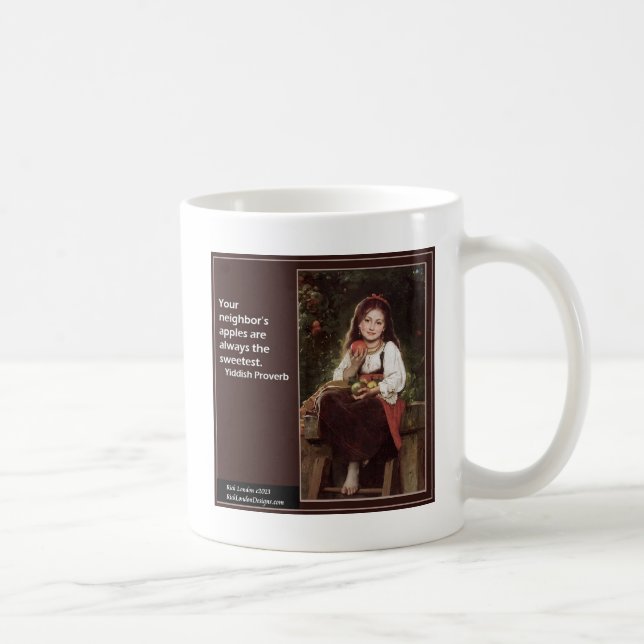 Caneca De Café Yiddish Dizendo Sobre Maçãs E Gráficos (Direita)
