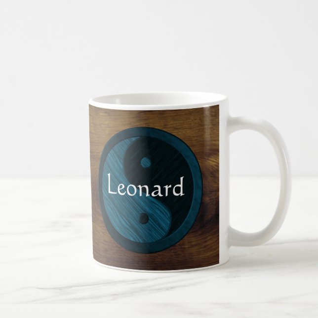 Caneca De Café Yin Yang Wood Grain Mug Personalizado Azul (Direita)