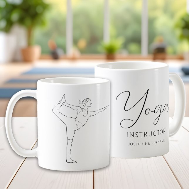 Caneca De Café Yoga Instrutor Dancer Pose Preta Simples Arte de L (Criador carregado)