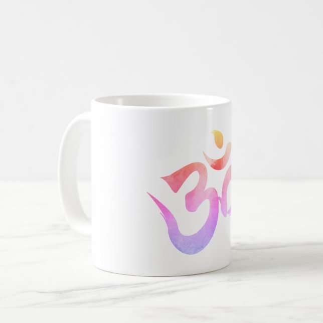 Caneca De Café Yoga Mug, Mantra Om, Waterolor Om Mug (Frente Esquerda)