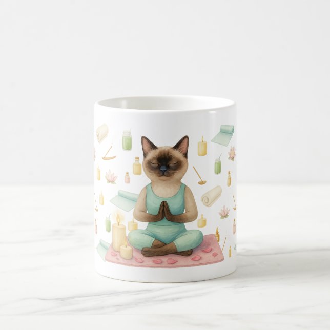 Caneca De Café Yoga Pose para os amantes de gatos siameses (Centro)