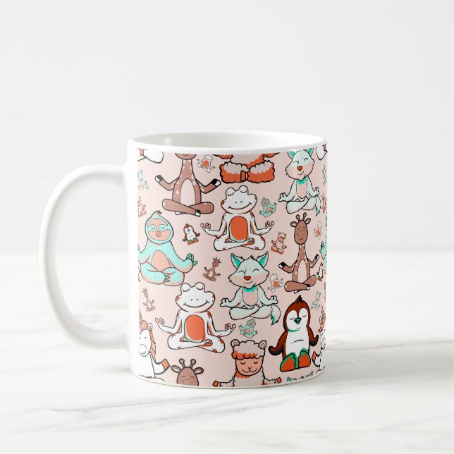 Caneca De Café Yoga poses pattern | Yoga seamless pattern 51 (Esquerda)