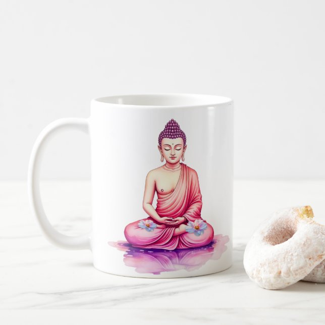 Caneca De Café Yogini / Buddha Watercolor Cup, Meditation (Com Donut)