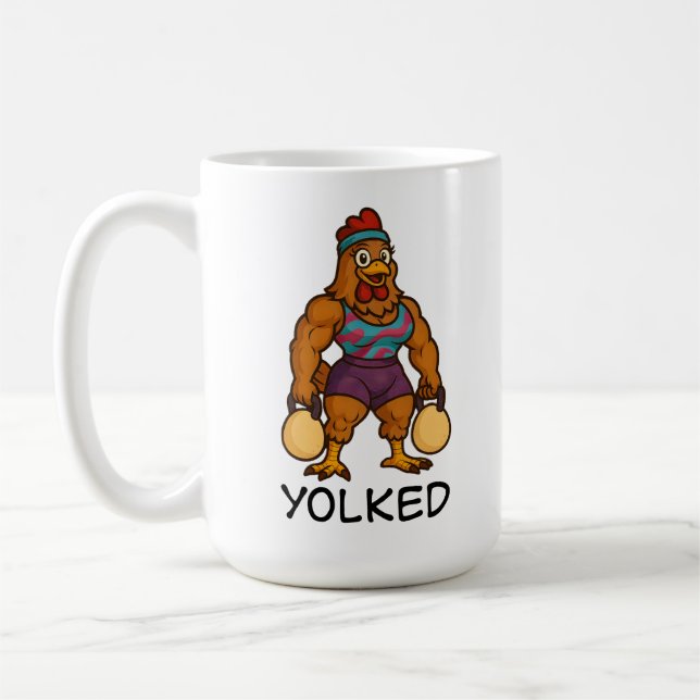 Caneca De Café Yolked Hen – Funny Strong Chicken Kettlebell Gym (Esquerda)