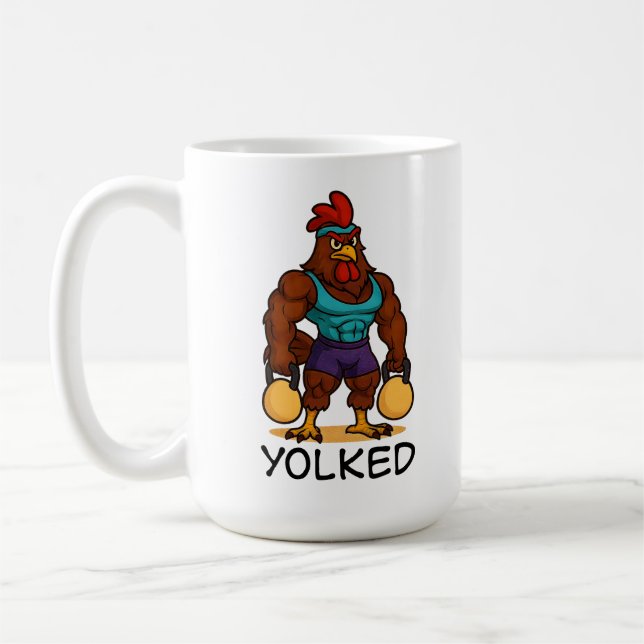 Caneca De Café Yolked Rooster – Funny Strong Chicken Kettlebell (Esquerda)