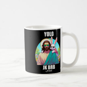 Caneca De Café Yolo Jk Brb Jesus Engraçado Dia de Páscoa Ressurre