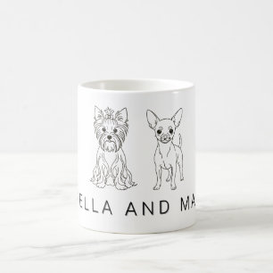 Caneca De Café Yorkie & Chihuahua Minimalista com Nome Personaliz