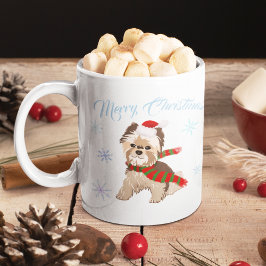 Caneca De Café Yorkie De Natal Adorável Em Santa Hat Flocos De Ne