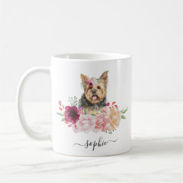 Caneca De Café Yorkie Personalizado Nome Floral Café Mug