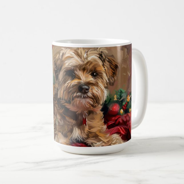 Caneca De Café Yorkipoo Cachorro Festa de Natal (Frente Esquerda)
