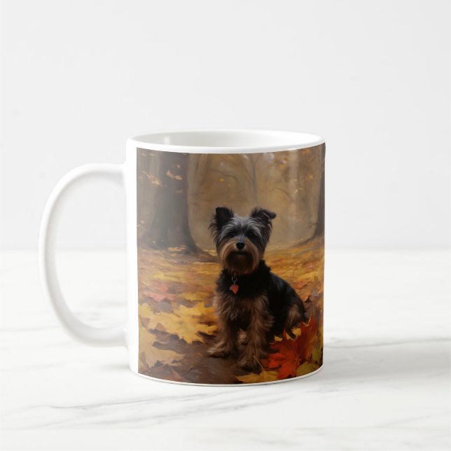Caneca De Café Yorkipoo no outono deixa cair inspiração (Esquerda)