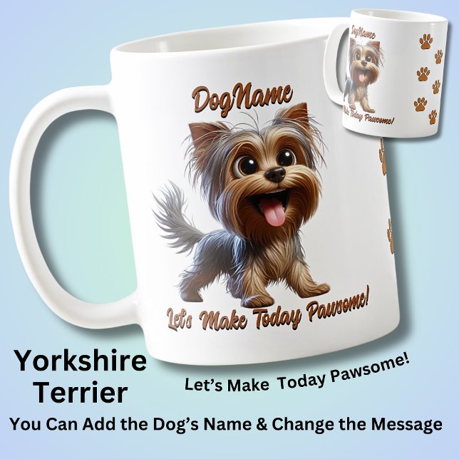 Caneca De Café Yorkshire Terrier - Adicione o nome do cão, altere (Criador carregado)