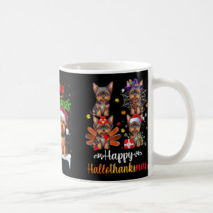 Caneca De Café Yorkshire Terrier Árvore de Natal Luz Engraçado Na