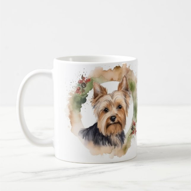 Caneca De Café Yorkshire Terrier Christmas Wreath Festivo Pup (Esquerda)