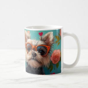 Caneca De Café Yorkshire Terrier com Rosas do Coração Dia dos Nam