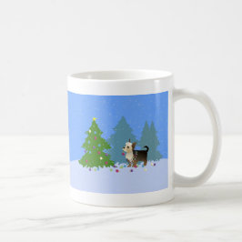 Caneca De Café Yorkshire Terrier decorando a floresta de Natal