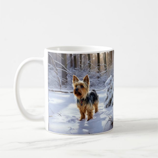 Caneca De Café Yorkshire Terrier Deixe Nevar Natal (Esquerda)