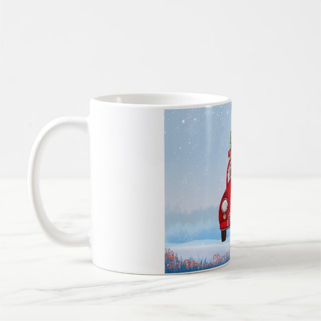 Caneca De Café Yorkshire Terrier Dog Carro Com Papai Noel (Esquerda)