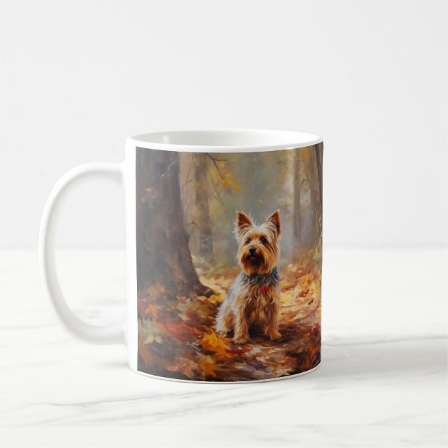Caneca De Café Yorkshire Terrier em Autumn Leaves Cai Inspire (Esquerda)