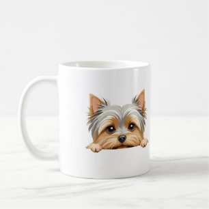Caneca De Café Yorkshire Terrier Peeking Cute Adorável Alegria En