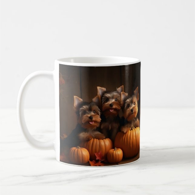 Caneca De Café Yorkshire Terrier Puppy Autumn Delight Pumpkin (Esquerda)