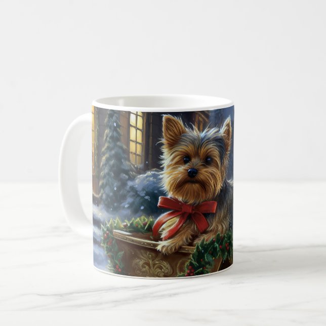 Caneca De Café Yorkshire Terrier Temporada de Natal (Frente Esquerda)