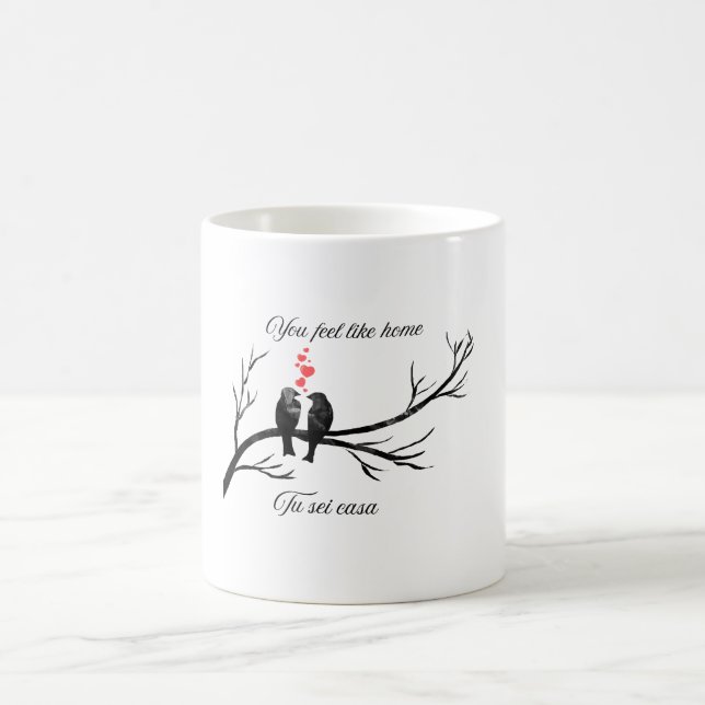 Caneca De Café You Feel Like Home Romantic Birds Bilingual Quote (Centro)