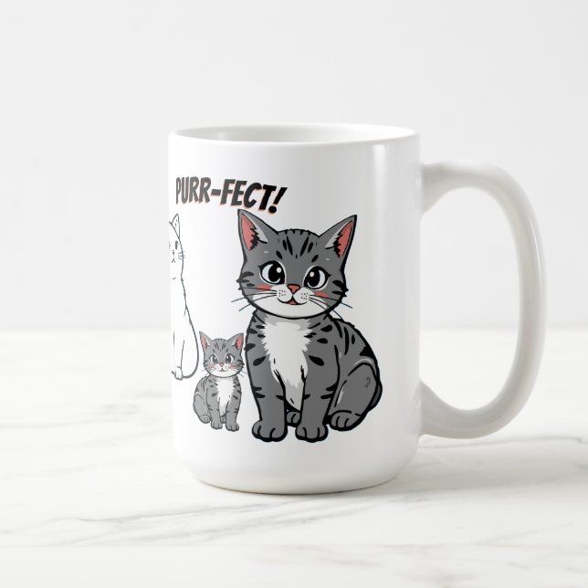 Caneca De Café You're Purr-fect Animated Cat and Hearts  (Direita)