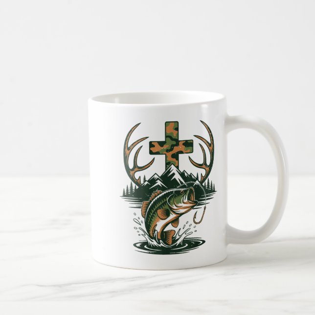 Caneca De Café Youth Camo Faith Hunting Fishing Cross Fisherman C (Direita)