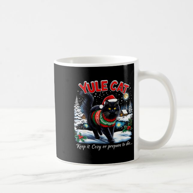 Caneca De Café Yule Cat Keep It Cozy Funny Christmas Quote  (Direita)