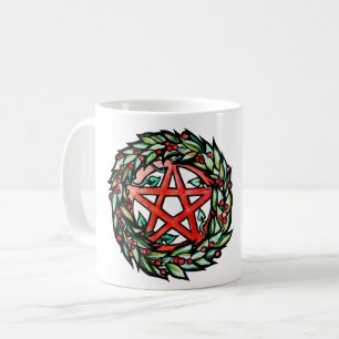 Caneca De Café Yule Wreath Pentacle Pagan Pentagram Feriado