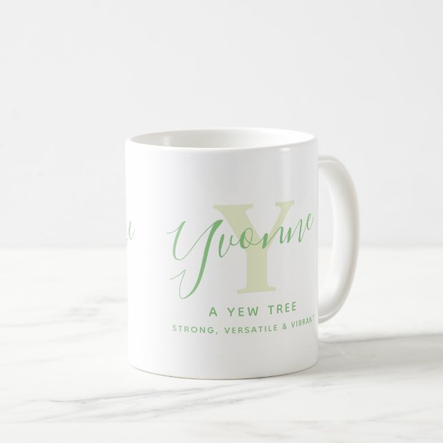 Caneca De Café Yvonne name meaning and monogram Y green text (Frente Esquerda)