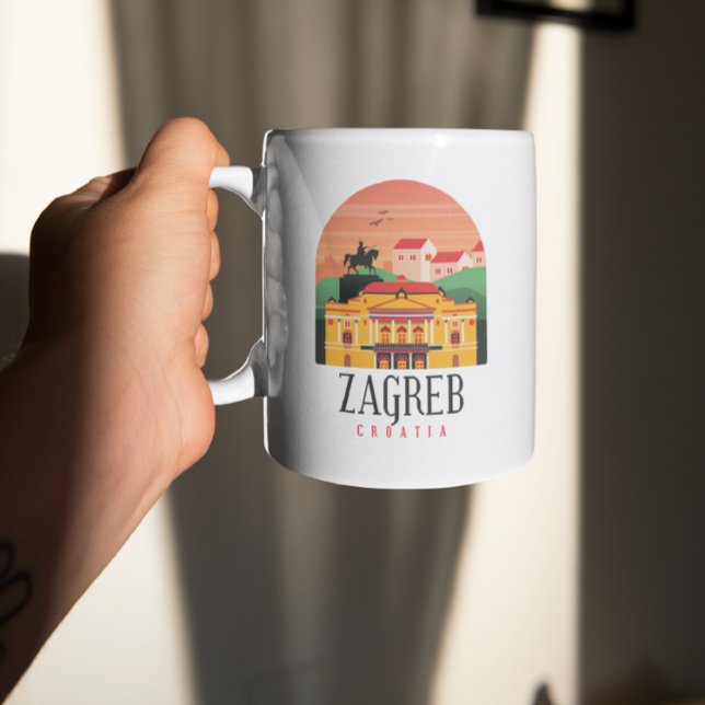 Caneca De Café Zagreb Croácia Cityscape Vintage (Zagreb Croatia Vintage Travel Mug)