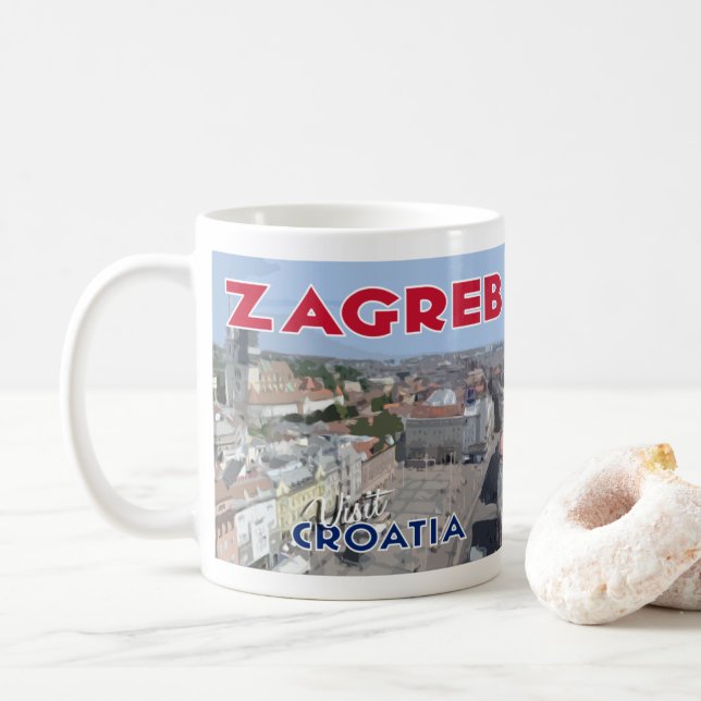 Caneca De Café Zagreb, Visite a Croácia Eu Amo Coffee Mug (Com Donut)