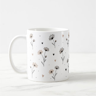 Caneca De Café Zarte Blumentasse mit Herzen - Floral Design