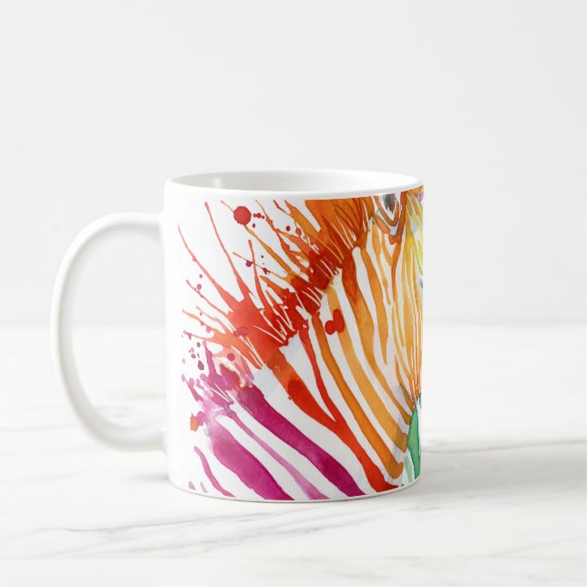 Caneca De Café zebra arco-íris, ilustração selvagem com cor d'águ (Esquerda)