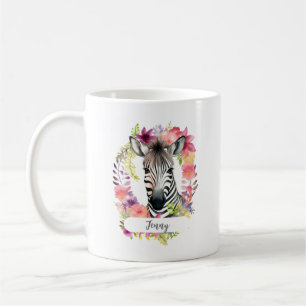 Caneca De Café Zebra com Aquarelas e Mug de Café com Fora Floral