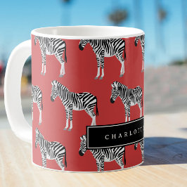 Caneca De Café Zebra Exótica Animal Padrão Vermelho Profundo