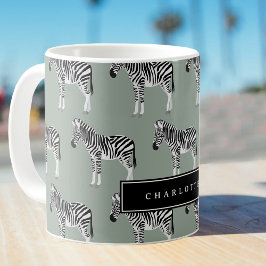 Caneca De Café Zebra Exótica Animal Standard Sage Green