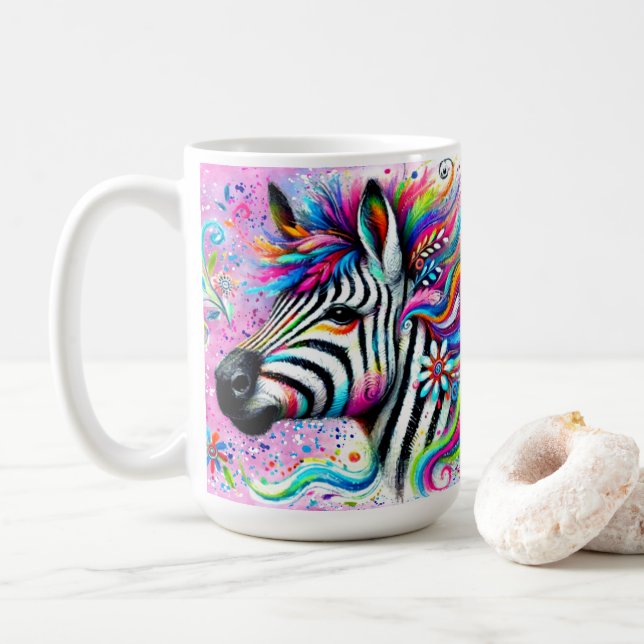 Caneca De Café Zebra Floral Rosa-Rosa-Rosa-Rosa-Cinzenta Verde-Ma (Com Donut)