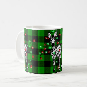 Caneca De Café Zebra Natal, tartã verde, luzes cintilantes