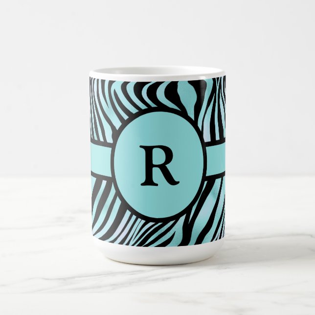 Caneca De Café Zebra Personalizada Imprime Turquesa Negra e Teal (Centro)