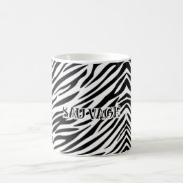 Caneca De Café Zebra Print Mug with “Sauvage” Text
